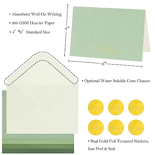 Crisky Sage Green Thank You Cards with Envelopes & Stickers， 50 Pack Bridal Shower Graduation Thank You Cards Small Business, Wedding Baby Shower Birthday Funeral Notes Bulk - color: SageGreenShade