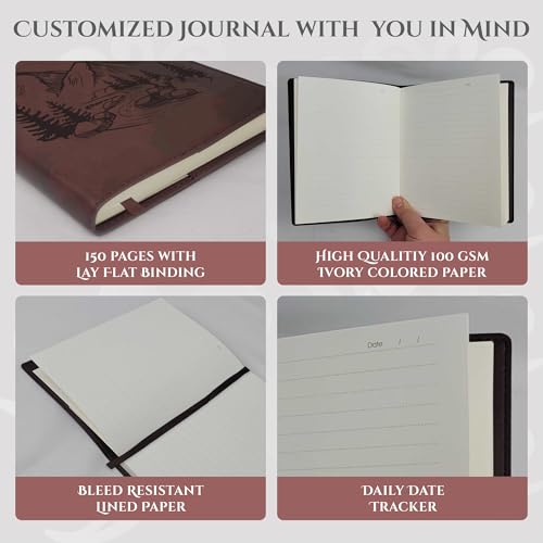 Sunny Lark Mountains Leather Journal | Refillable Leather Journal for Women & Men | Travel Journal with Outdoor Illustration - style: Mountains