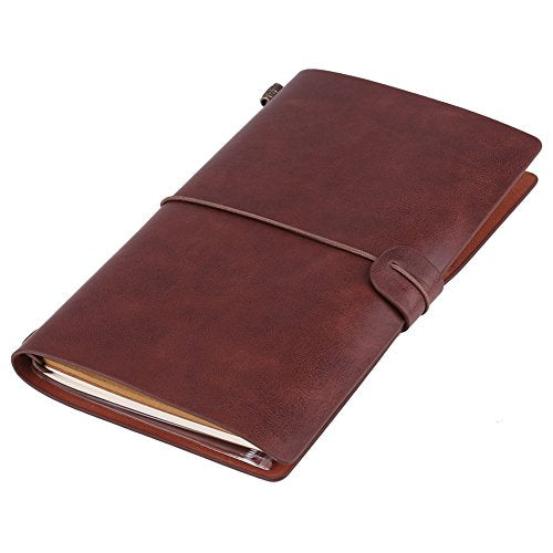 AYNEFY Travel Notebook,Classic PU Leather Cover Travel Journal Personalized Journal Diary Refillable Notepad for Travelers Professionals (Dark brown) - color: Dark brown