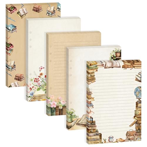 100 Sheets Vintage Book A5 Refills Papers for Planner Insert Binder, 120GSM Thick Reading Notebook Fillers, Book Lover 6 Hole Loose Leaf Papers for A5 6 Ring Binder Journal Diary Budget - color: Reading