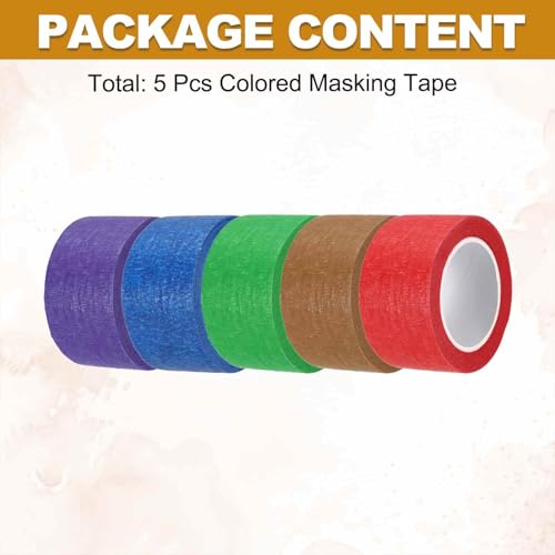 HARFINGTON 5pcs 1-3/16" x 11 Yard Colored Masking Tape Universal Crepe Paper Colorful Masking Painter Tape for Art Drawing DIY Handcraft Sealing, Dark Blue Dark Green Red Purple Brown - color: Dark Blue Dark Green Red Purple Brown, size: 1-3/16" x 11 Yard