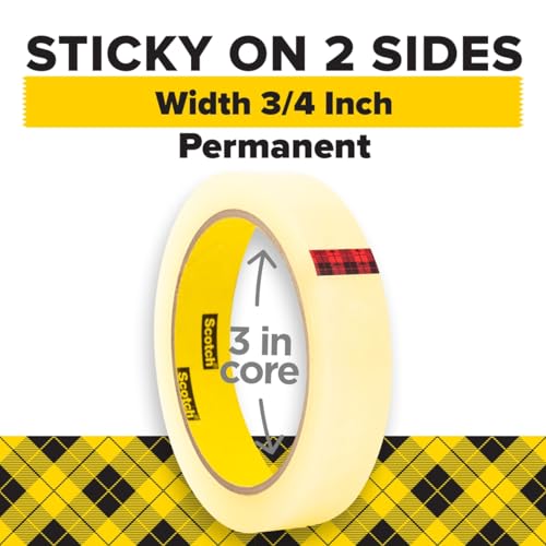 Scotch Double Sided Tape, 0.75 in. x 1296 in., 2 Refill Tape Rolls | Office and School Supplies for Arts and Crafts, Alternative to Scrapbooking Tape - size: 3 In