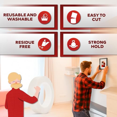 XFasten Reusable Double-Sided Nano Tape, 0.6-Inch x 10-Foot & 1.5-Inch x 10-Foot (2-Pack), Clear, Gel Mat Grip Adhesive Putty Brick Tape | Bathroom, Kitchen Silicone Wall Mounting Tape - size: 0.6 x 120 Inch & 1.5 x 120 Inch (2 Pack)