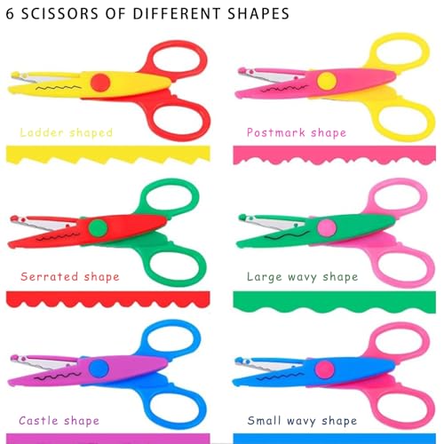 Decorative Edge Scissors Set, 6 Pack 5-inch Pattern Craft Scissors | 6 lace designs, Plastic protective handle, DIY Art Projects, Handcraft and Card Making, comfortable grip, enhance imagination