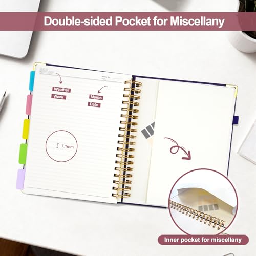 Hardcover Spiral Notebook Journal with Removable Dividers Tabs - color: Pink, size: 8"x10"