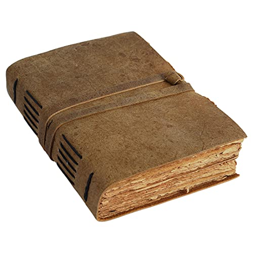 KomalC Vintage Leather Journal for women and men 8 x 6 inch Antique Handmade Deckle Edge Vintage Paper Leather Sketchbook - Book of Shadows Journal (Brown) - color: Brown