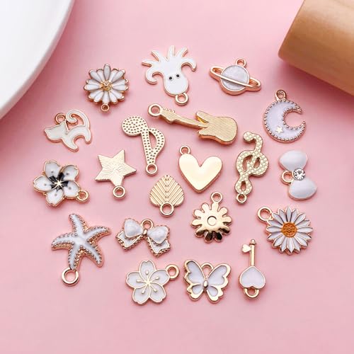 Youdiyla 40pcs Enamel Charms Alloy Metal Charms for Jewelry Making Necklace Bracelet Earring DIY Accessories - color: White