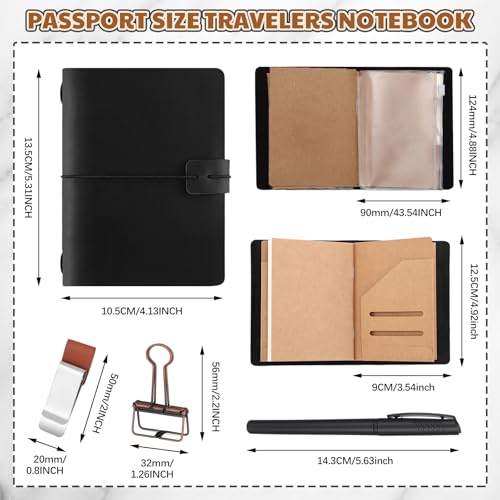 Thenshop Leather Travel Notebook 3 Inserts, Black, Passport Size - color: Black, size: Passport Size
