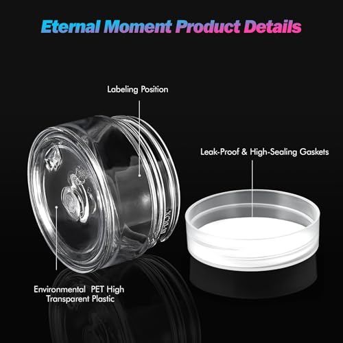 Eternal Moment 50 Pack 1 OZ Plastic Jars Clear Cosmetic Container with Lids | Round Makeup Jar for Lotion, Cream, Ointments, Eye Shadow, Rhinestone, Samples, DIY Travel Storage ( Clear Lid ） - color: Clear Lid, size: 1 Ounce