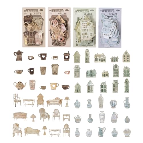120 Pcs Aesthetic Vintage Victorian Interior Hard Card Stickers | 4 Pack Ornate Die-Cut Home Scenery Decals, Hollowed Architectural Ephemera for Junk Journaling, Scrapbooking and DIY - color: Prologue of Life