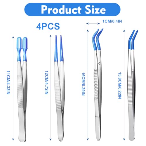 4 PCS Rubber Tipped Tweezers, Tweezers for Crafting Jewelry Stamps, PVC