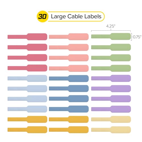 Wrap-It Storage Cable Labels - Large, Macaron (30-Pack) | Colorful Write-On Tags for Basement and Office Organizing - color: Macaron, size: Large