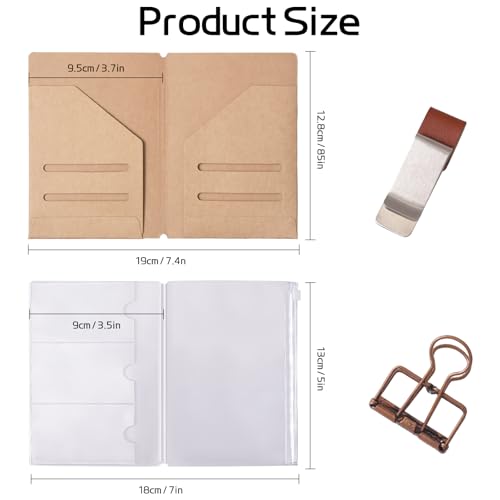 Roadtofree Passport Size Travelers Notebook Accessories Kit - All-in-One Set with Kraft Folder, PVC Zipper Case, Pen Holder, Binder Clip & 2 Elastic Bands for Travel Journal, Daily Use (Kraft, Passport Size 1 PC) - size: Pasport Size 1 PC