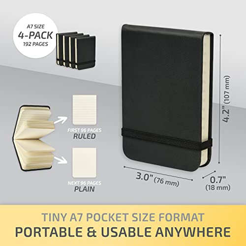 Tiny Notebook 3x4, Tear Off Small Notepad Pocket Size 4-Pack (Black) - color: Black