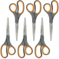Westcott Titanium Bonded Scissors, Soft Handle, 8", Straight, Gray/Yellow, 6-Pack - size: 6-Pack