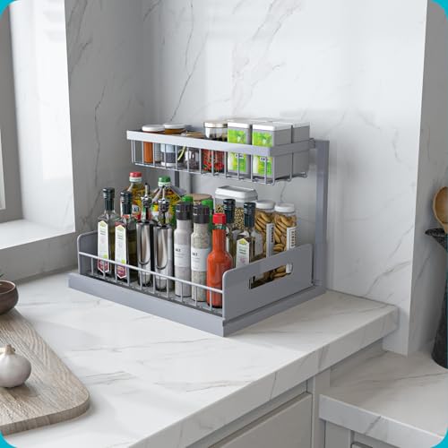 REALINN Under Sink Organizer, Pull Out Cabinet Organizer 2 Tier - color: Grey, size: 1 Pack
