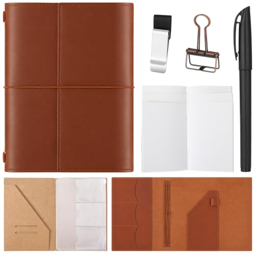 Eaasty A5 Genuine Leather Refillable Notebook Travel Journal, Light Brown - color: Light Brown