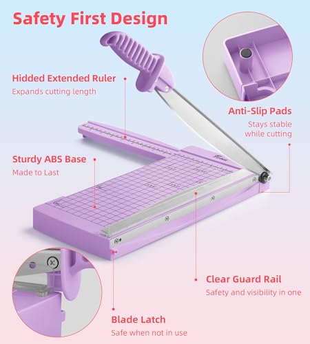 Firbon 12" Guillotine Paper Cutter with Hidden Ruler, Compact Paper Trimmer - color: Purple
