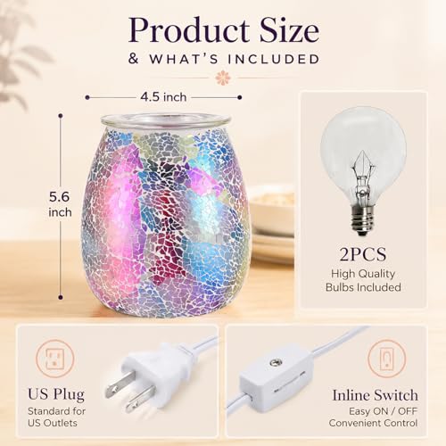 Dicimi Mosaic Glass 2-in-1 Wax Melt Warmer – Electric Incense Burner with Ambient Light, Flameless Candle Heater, Home Fragrance Lamp, Housewarming Gift - color: Colorful Gradient