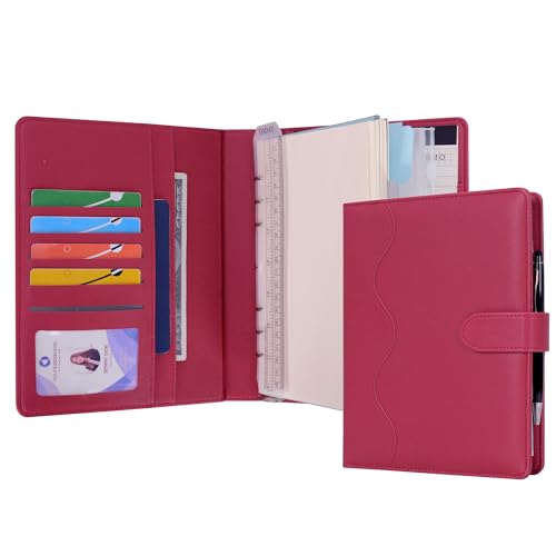 WASON A5 Binder PU Leather Journal Ring Portfolio Lined Notebook Refillable Paper Diary with Removable Clipboard Writing Notepad for Travel Business School Agenda Organizer (Red) - color: Red