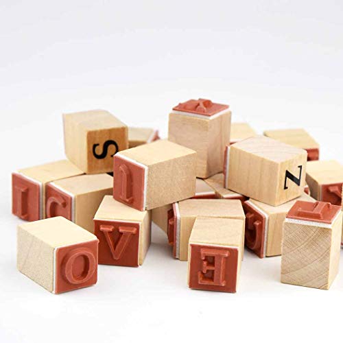 Wooden Rubber Stamps 52Pcs Vintage Letter Alphabet Stamps for Scrapbooking