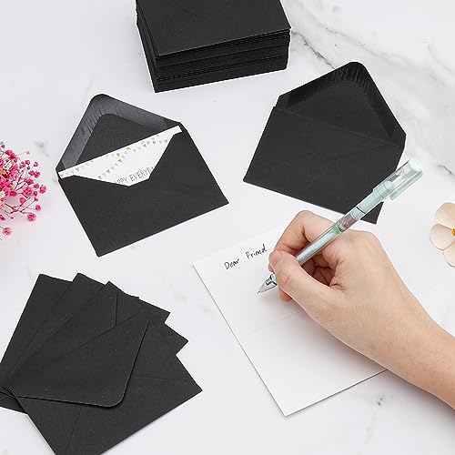 100 Pack 4 x 2.75" Mini Envelopes 120GSM Black Gift Card Envelopes Bulk Small Paper Gift Card Sleeves Greeting Card Business Card Tiny Envelope Pockets for Card & Invitation - color: Black-100