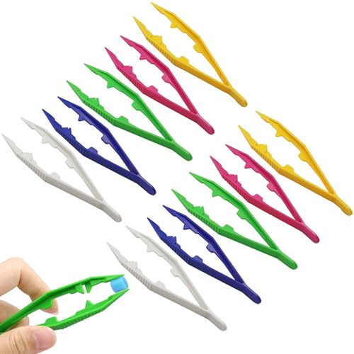 10Pcs Plastic Tweezers for Fine Motor Skills, Sensory Bins & Jewelry Making - Non-Slip Grip Bead Sorting Tools with Assorted Colors (White, Pink, Blue, Green, Yellow) (5 Colors 10Pcs) - color: 5 Colors 10pcs