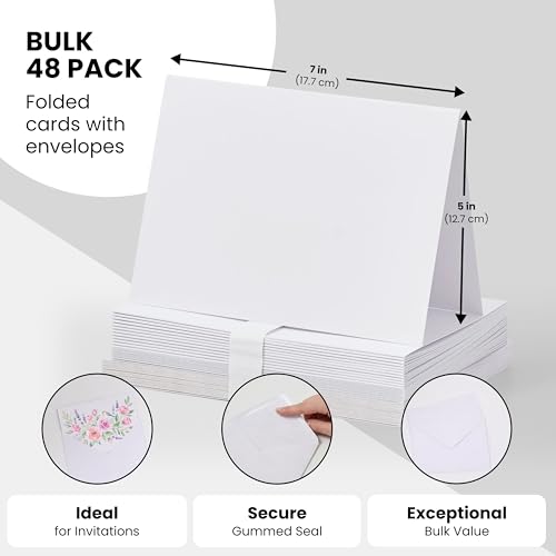 Greeting Cards with Envelopes 5x7 Blank White – 48 Pack Premium 5x7 Cardstock for Invitations, Thank You Notes & DIY Card Making – Blank Greeting Cards and Envelopes for Weddings, Birthdays & Events - color: White, size: 5x7"