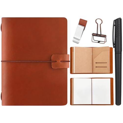 Thenshop Leather Travel Notebook 3 Inserts,Brown,Passport Size | Refillable Travel Journal with Pen Holder and Clip, Passport Notebook Accessories for Organizing Notes, Handmade Diary - color: Brown, size: Passport Size