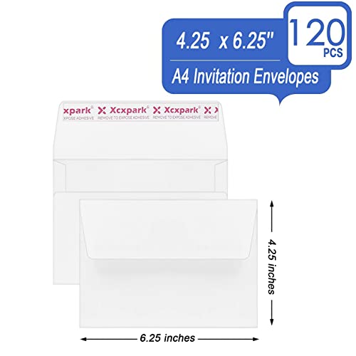Xxcxpark 120 Qty Printable A4 Invitation Envelopes 4.25 x 6.25 Cards, Self Seal 120GSM white Paper Envelopes for Invitations, Papers, Photos, Documents, Wedding, Baby Shower, Easy to Seal and Peel - color: White, size: 120 Qty A4 Envelopes (4.25" x 6.25")