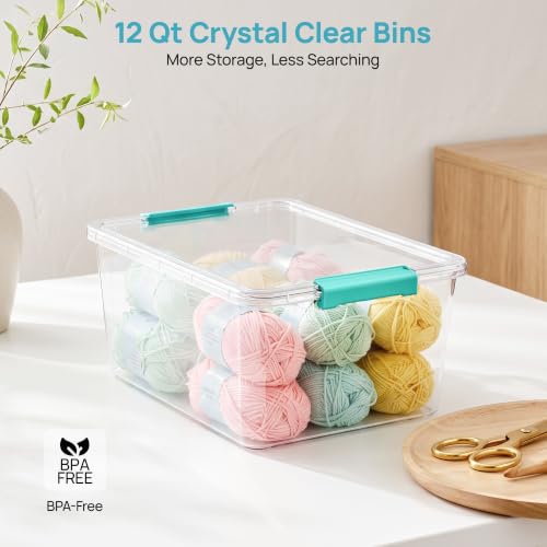 Vtopmart 4 Pack 12 Qt Clear Craft Storage Bins with Lids and Latches - color: Teal, size: 12 Qt
