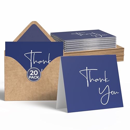 VNS Creations Thank You Cards With Envelopes - 50 Pack 3.5 x 5 - Navy Blue - color: Navy Blue, size: 20 Pack - 4" x 6"