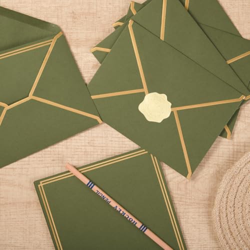 50 Pack Stationery Set with Envelopes, Olive Green, 6x8 Inches - color: Olive Green, size: 6x8 Inches