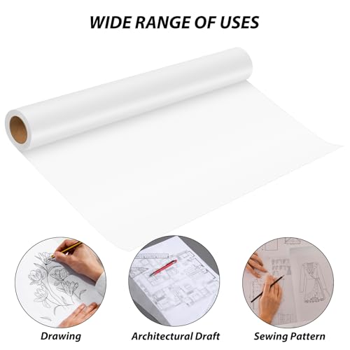 2 Rolls Tracing Paper Roll 24 Inches x 30 Yards, Large Trace Paper White Pattern Paper Tracing Paper for Drawing, Sewing, Sketch - size: 2 Roll/24in Wide