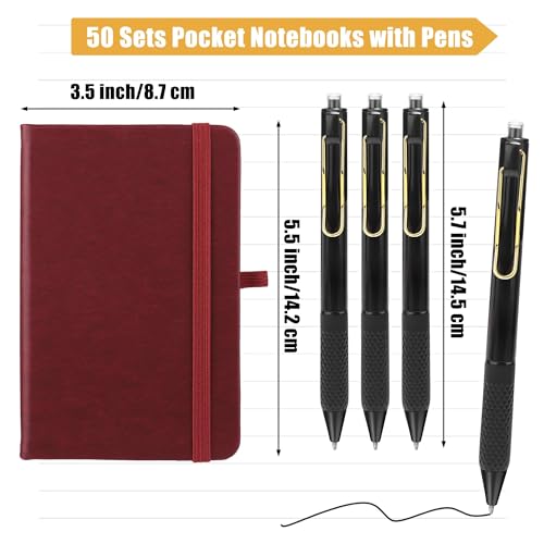 Aodaer 50 Sets Pocket Notebook Journal with Pens, 160 Pages, 3.5 x 5.5 Inch Mini Lined Journal Notebook A6 Leather Hardcover College Ruled Notepad with Pen Holder for School Office Gifts, Burgundy - color: Burgundy