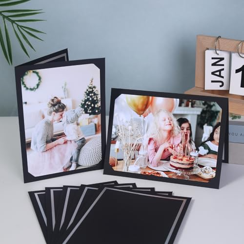 100 Pcs Photo Folders for 4x6 or 5x7 Pictures,Paper Picture Frames, Cardboard Greeting Photo Frame Cards for Father's Day,Christmas New Year Wedding Birthday Classroom DIY (Black with Silver Foil) - color: 100CT - Black
