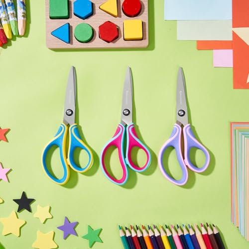7" Kids Scissors Ages 8+ for School, 3-Pack, Pointed Tip, Ergonomic Handles