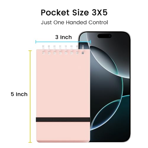 BEYONG Pocket Notebook, Small Mini Spiral Notepad 3x5 | Flex Fit. Quick Notes. - color: Pink