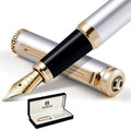 Silver Luxury Fountain Pen Set for Men and Women with Gift Box, 24K Gold Finish and Gilded Nib(Extra Fine) - color: Silver, style: Extra Fine Nib
