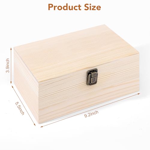WSICSE Unfinished Wood Box with Hinged Lid, 9.2 x 5.5 x 3.9 in