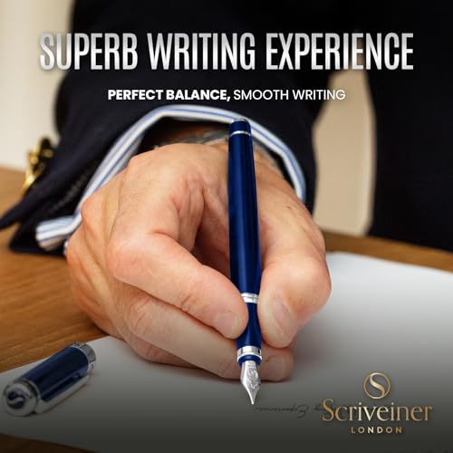 Scriveiner Midnight Blue Fountain Pen - Stunning Luxury Pen with Chrome Appointments, Schmidt Nib (Fine), Best Pen Gift Set for Men & Women, Professional, Executive, Office, Nice Pens - color: 11. Midnight Blue with Chrome, style: Fine Nib