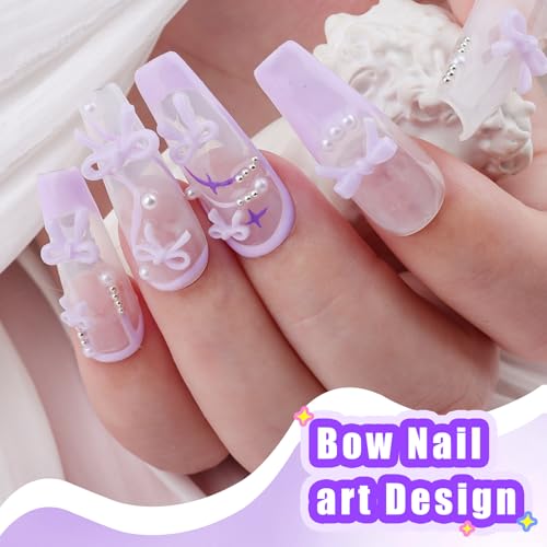 1 Box Purple Bow Nail Charms,Cute 3D Mini Resin Bows Charms for Nails - color: 1B-Purple