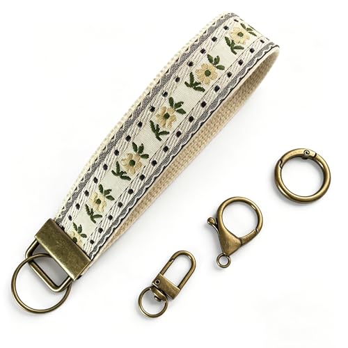 Boho Vintage Embroidered Wristlet Keychain for Women - color: Navy