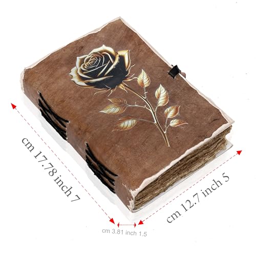 cuero Vintage Elegant Rose Leather Journal Floral Notebook Spiritual Growth Mystical Blossoming Golden Black Rose Diary for Women Girls Handmade Antique Notebook for Writing and Gifting 5x7 inches - color: Cappuccino Brown