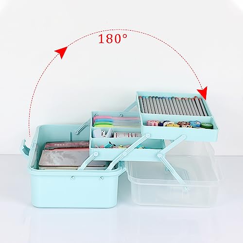BTSKY 3-Layer Plastic Dividing Storage Box Craft Organizer and Storage | Portable Handled Art Supply Organizer with Adjustable Spacers Multipurpose Home Utility Box for Medicine Sewing(Blue) - color: Blue