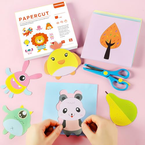 ASTARON 100 Pcs Paper Cutting Set with 2 Kids Safety Scissors