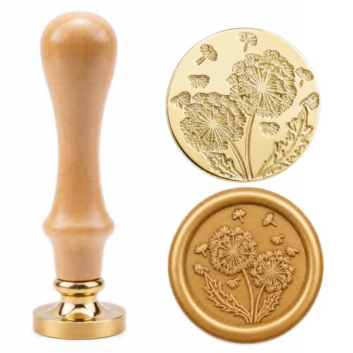 Dandelion Wishes Wax Seal Stamp, Botanical Brass Stamp with Wooden Handle - color: Dandelion Wishes