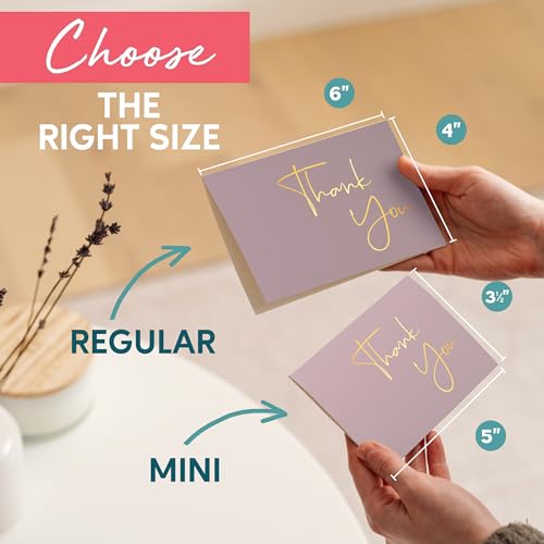 VNS Creations Thank You Cards With Envelopes - 100 Pack 4 x 6 Blank - Lilac - color: Burnished Lilac (Gold Foil), size: 100 Pack - 4" x 6" (Value Pack)