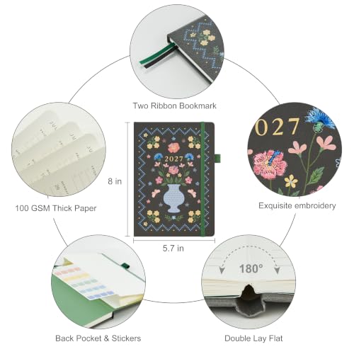 &And Per Se 2027 Planner, 12-Month Monthly & Weekly, 2027 Calendar Planner with 100gsm Paper, A5 Hardcover Faux Leather, 5.7" x 8" (Midnight Vase) - color: Midnight Vase, size: 5.7" x 8"(Jan 2027-Dec 2027)