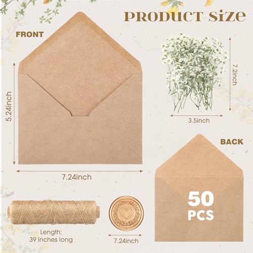 Dunzoom 50 Sets Wedding Invitations Wraps Set Envelopes, Classic, Brown - color: Light Brown, style: Classic